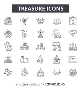 Treasure line icon signs.  Linear vector outline illustration set concept.