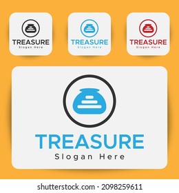 Treasure Logo.Wealth Container. Treasure Chest Logo.Blue and Black Minimalistic Abstract Logo.