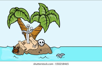 Treasure Map in Abandoned Island - Vector Cartoon Illustration
