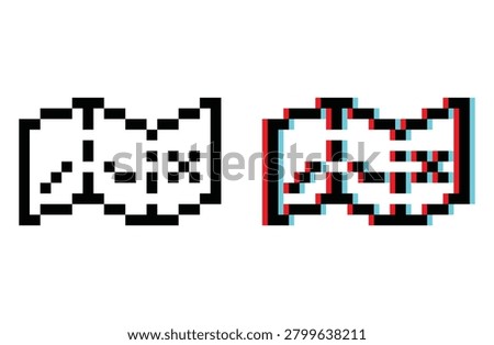 Treasure map adventure 8 bit vector icon for computer game, logo