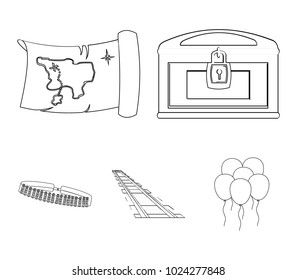 Treasure map, chest, rails, patrol.Wild west set collection icons in outline style vector symbol stock illustration web.