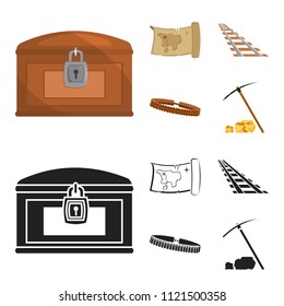 Treasure map, chest, rails, patrol.Wild west set collection icons in cartoon,black style vector symbol stock illustration web.