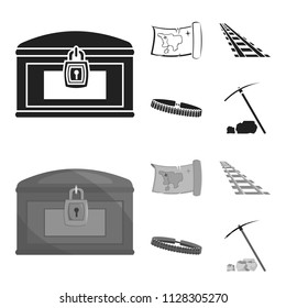 Treasure map, chest, rails, patrol.Wild west set collection icons in black,monochrome style vector symbol stock illustration web.