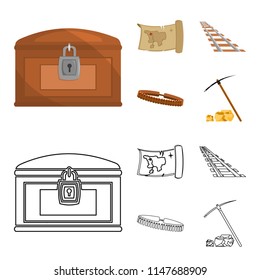 Treasure map, chest, rails, patrol.Wild west set collection icons in cartoon,outline style vector symbol stock illustration web.