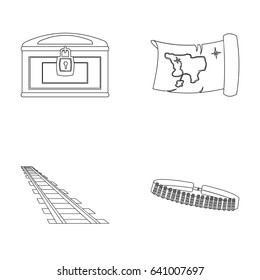 Treasure map, chest, rails, patrol.Wild west set collection icons in outline style vector symbol stock illustration web.