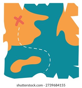 Treasure map color icon. Pirate navigation paper