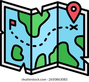 Treasure Map with Destination Marker Icon