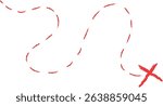 Treasure map element. A dashed line and red X mark ink on the map, the treasure map with a dotted line, X marks the spot, dashed line to an X, red ink