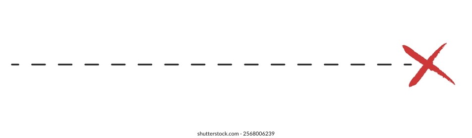 Treasure map element. A dashed line and red X mark ink on the map, the treasure map with a dotted line, X marks the spot, dashed line to an X	
