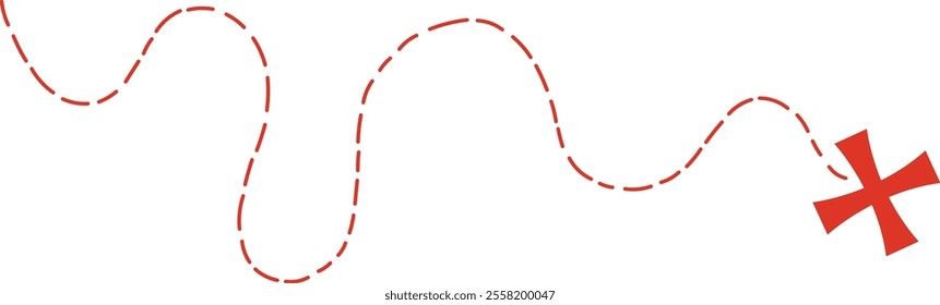 Treasure map element. A reddashed line and red X mark ink on the map, the treasure map with a dotted line, X marks the spot, dashed line to an X	
