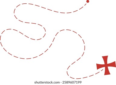 Treasure map element. A reddashed line and red X mark ink on the map, the treasure map with a dotted line, X marks the spot, dashed line to an X	
