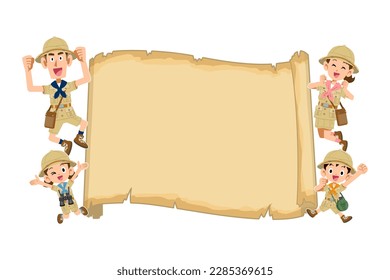 Treasure map frame and jumping family