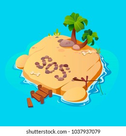 Treasure map for game. Treasure map with islands. Vector background for game interface. Uninhabited island