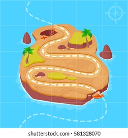 Treasure map for game. Treasure map with islands. Vector background for game interface.Pirate Map. Uninhabited island