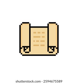 treasure map icon 8 bit, pixel art diploma document roll 8 bit icon for game  logo. 