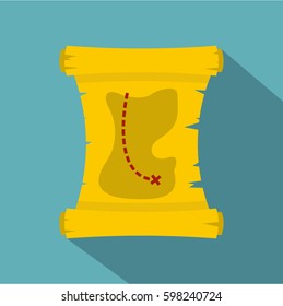 Treasure map icon. Flat illustration of treasure map vector icon for web