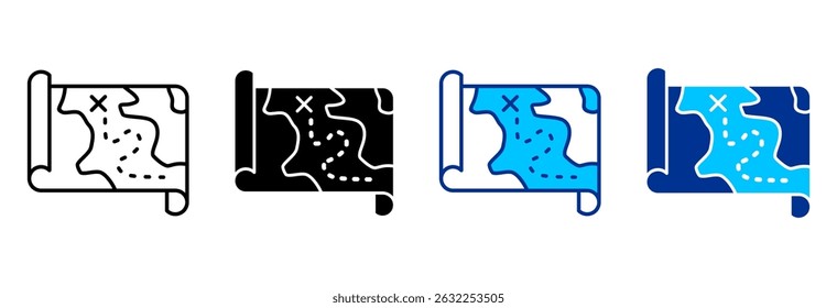 Treasure Map Icon Set Multiple Style Vector Illustration