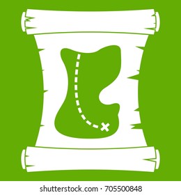 Treasure map icon white isolated on green background. Vector illustration