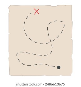 Mapa del tesoro aislado sobre fondo blanco. Mapa del tesoro con una x que marca el lugar