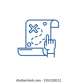 Treasure map line icon concept. Treasure map flat  vector symbol, sign, outline illustration.