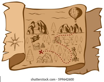 Treasure map on brown paper illustration