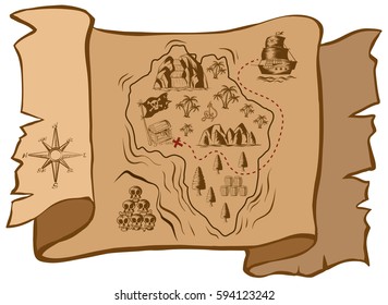 Treasure map on old paper illustration