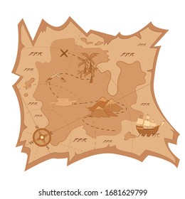 Treasure map on parchment. Themed illustration in cartoon style.