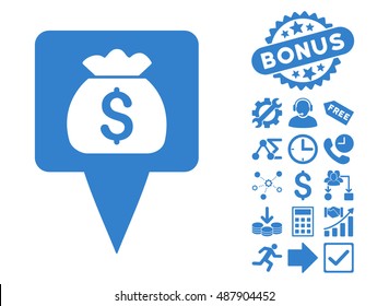 Treasure Map Pointer icon with bonus icon set. Vector illustration style is flat iconic symbols, cobalt color, white background.