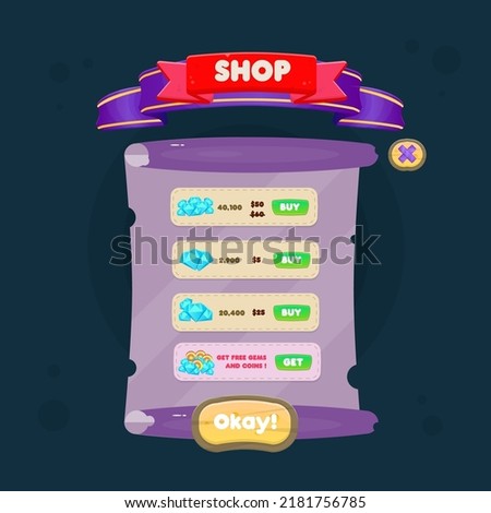 Treasure Map Pop Up Window Shop Gems Yellow Diamonds Old Cute Cartoon Colorful Purple Paper And Ribbon Pirates  Vector Design