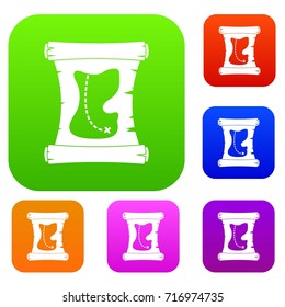 Treasure map set icon color in flat style isolated on white. Collection sings vector illustration
