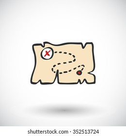 Treasure map sketch. Hand-drawn cartoon pirate icon. Doodle drawing. Vector illustration 