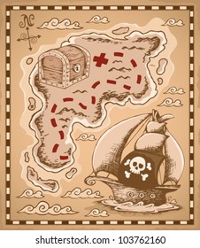 Treasure map theme image 1 - vector illustration.