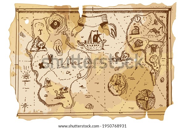 Treasure Map Vector Cartoon Hand Drawn Stock Vector (Royalty Free ...