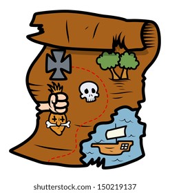Treasure Map - Vector Cartoon Illustration
