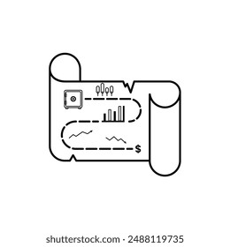 A treasure map where the landmarks are financial icons like coins, bars, and graphs