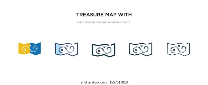 treasure map with x icon in different style vector illustration. two colored and black treasure map with x vector icons designed in filled, outline, line and stroke style can be used for web,
