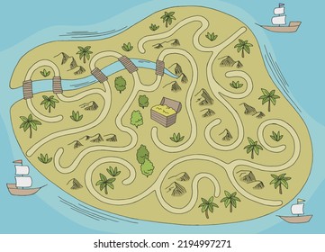 Treasure maze graphic color sketch top aerial view illustration vector