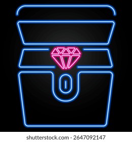 treasure neon sign, modern glowing banner design, colorful modern design trend on black background. Vector illustration.