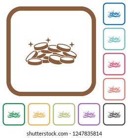 Treasure simple icons in color rounded square frames on white background