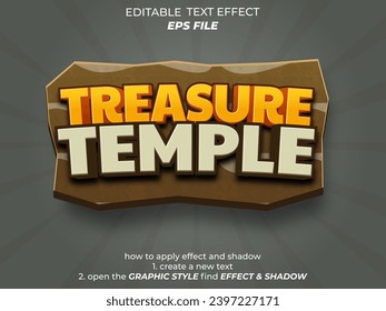 efecto de texto del templo del tesoro, fuente editable, tipografía, texto 3d para juegos. plantilla de vector