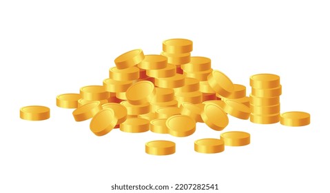 Treasures gold coins. Treasures and wealth. Poster or banner for website, award to winner in lottery or gambling. Medieval money, historical games and entertainment. Cartoon flat vector illustration