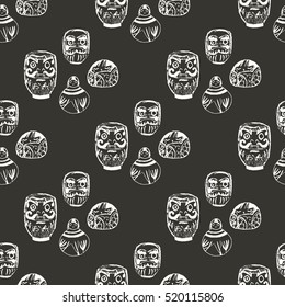 Treasures from Japan. Hand drawn seamless vector pattern with cute traditional objects.