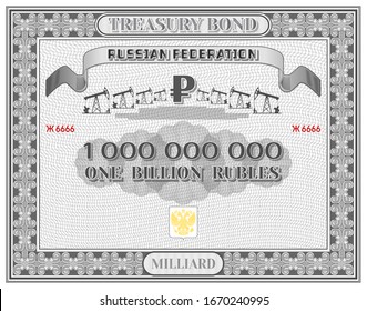 Treasury bonds of the Russian Federation in a gray frame with the inscription billion rubles and oil pumps svg