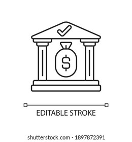 Treasury linear icon. Department related to finance. Location where precious items are kept. Thin line customizable illustration. Contour symbol. Vector isolated outline drawing. Editable stroke