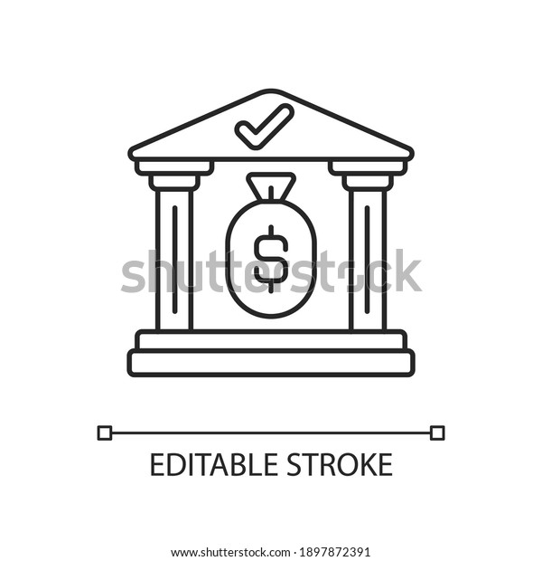 Treasury linear icon. Department related to\
finance. Location where precious items are kept. Thin line\
customizable illustration. Contour symbol. Vector isolated outline\
drawing. Editable\
stroke