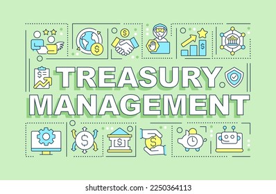 Treasury management word concepts green banner. Financial service. Infographics with editable icons on color background. Isolated typography. Vector illustration with text. Arial-Black font used