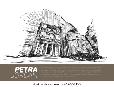 The Treasury at Petra Jordan, Illustration Art.