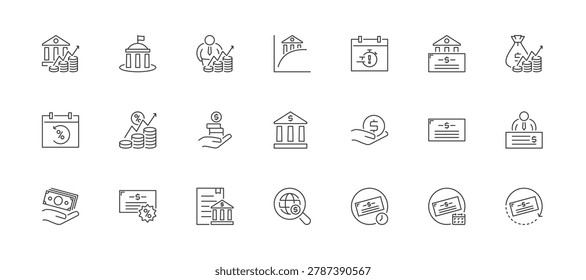 Treasury Securities Icon Set Containing treasury securities, government, investor, yield curve, maturity date, government bonds, investment, annual return and interest rate vector icons