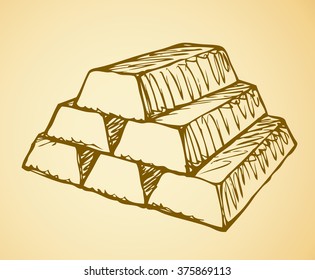 Treasury sell concept element: group of solid vault kg blocks isolated on white background. Freehand outline ink hand drawn icon sketch in scribble style pen on paper. Closeup view with space for text