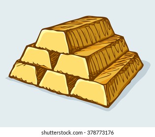 Treasury sell concept element: group of solid vault kg blocks isolated on white background. Freehand color hand drawn icon sketch in scribble style pen on paper. Closeup view with space for text